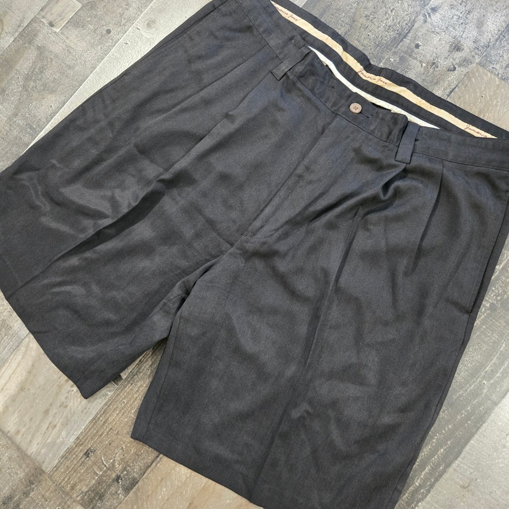 Jamaica Jaxx Mens 38 Black 100% Silk Pleated Herringbone Shorts Tropical Resort
